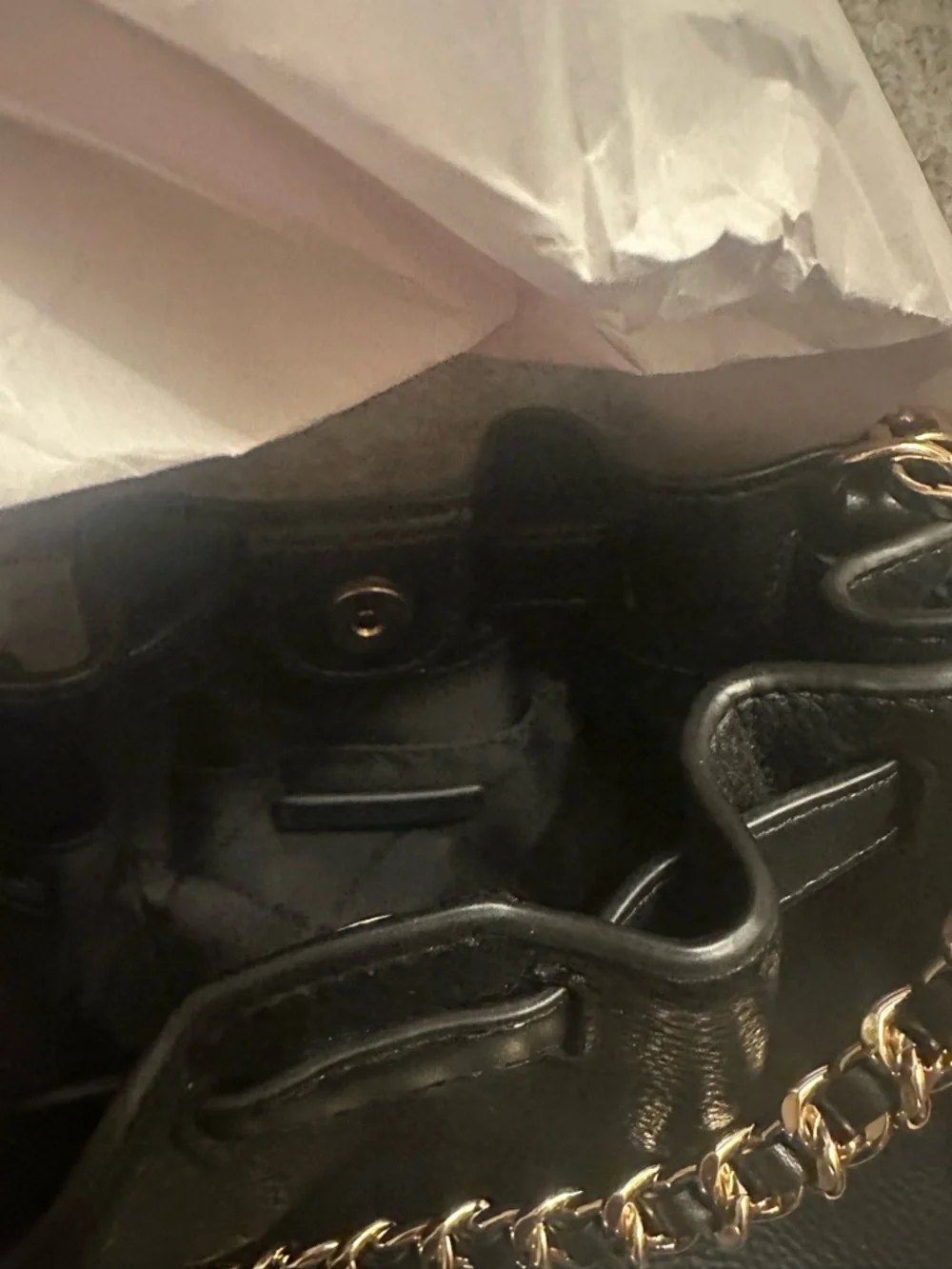 Michael Kors Black Leather Mini Shoulder Bag with Gold Chain Trim